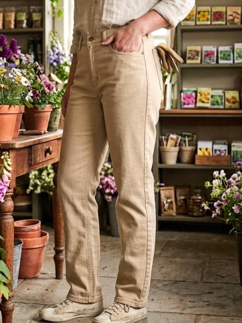 LL Bean Womens Jeans 12R Tan 100% Cotton 5 Pocket Straight Leg Classic